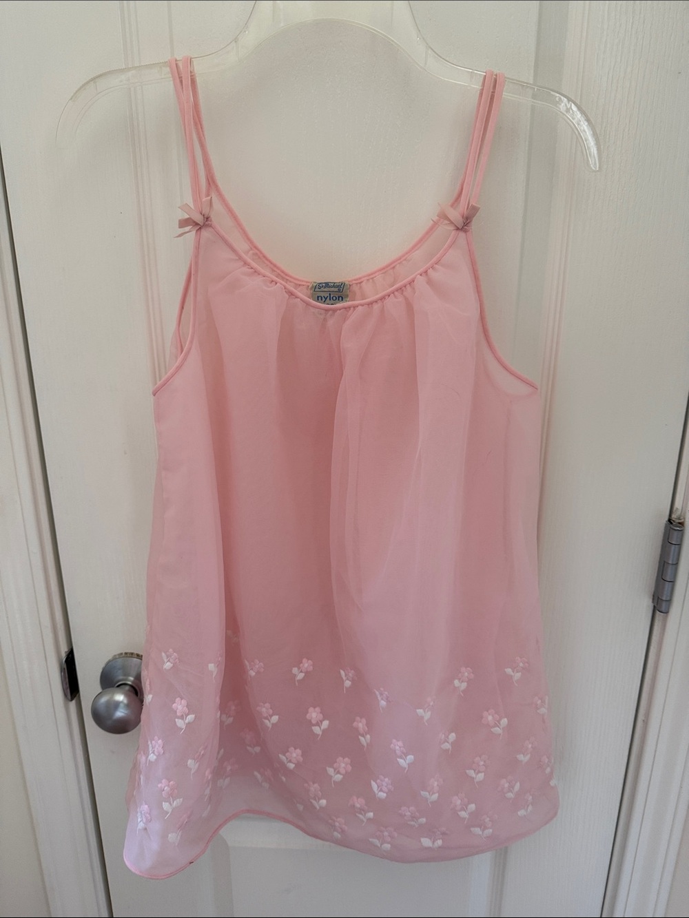 Vintage St. Michael Pink Floral Embroidered Sheer short Nightgown